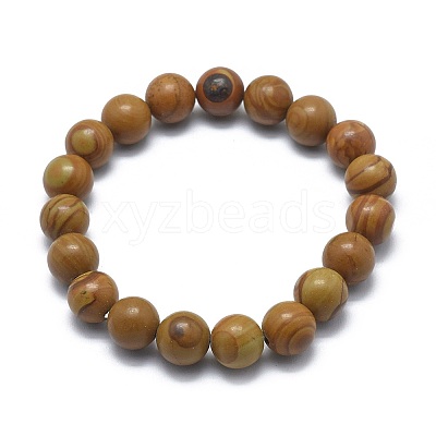 Natural Wood Lace Stone Bead Stretch Bracelets X-BJEW-K212-A-041-1
