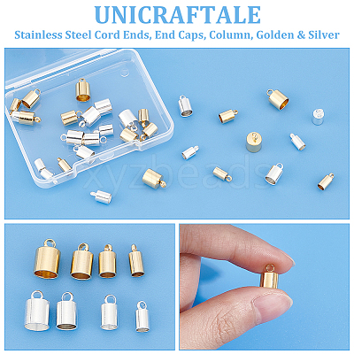 32Pcs 8 Styles 201 Stainless Steel Cord Ends STAS-UN0057-46-1