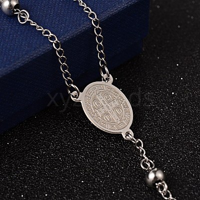 Non-Tarnish Crucifix Cross Stainless Steel Rosary Bead Necklaces LS-NJEW-O096-27-1