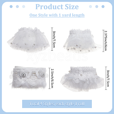 4 Bags 4 Styles Polyester Embroidery Lace Ribbons OCOR-MA0001-01-1