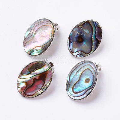 Natural Abalone Shell/Paua ShellOval Clip-on Earrings EJEW-P122-01-1