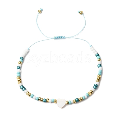 Natural Freshwater Shell & Glass Seed Beads Braided Bead Bracelets for Women BJEW-JB12362-03-1