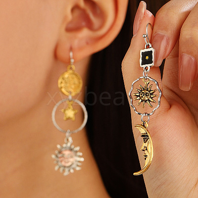 Alloy & Brass Sun with Moon Dangle Earrings FS-WG1C7D0-01-1