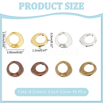 64Pcs 4 Colors Tibetan Style Alloy Irregular Ring Bead Frames FIND-NB0004-71-1