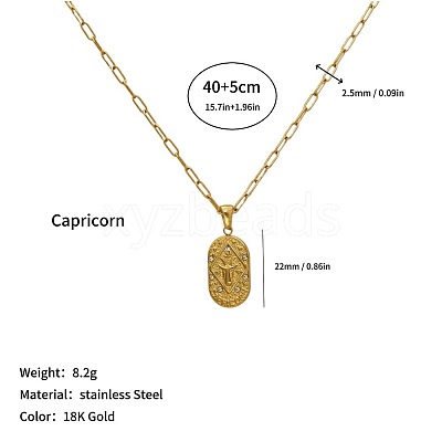 304 Stainless Steel Zodiac Constellation Pendant Paperclip Chain Necklaces ZP0058-12-1
