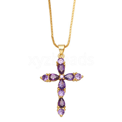 Colorful Zircon Cross Necklace Hip Hop Fashion Diamond Sweater Chain NKB266 ST6191788-1