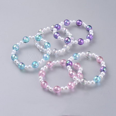 Transparent Acrylic Imitated Pearl  Stretch Kids Bracelets BJEW-JB04575-1