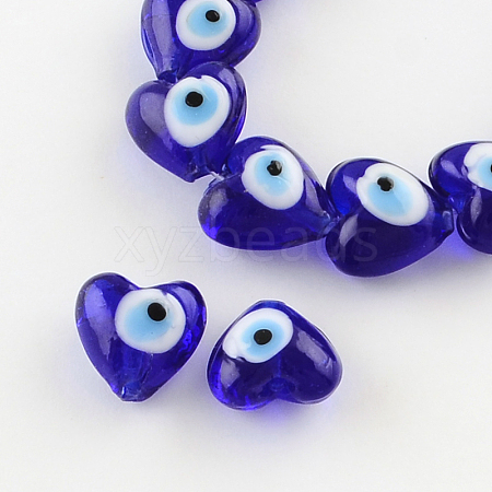 Heart Evil Eye Lampwork Bead Strands LAMP-R119-01-1