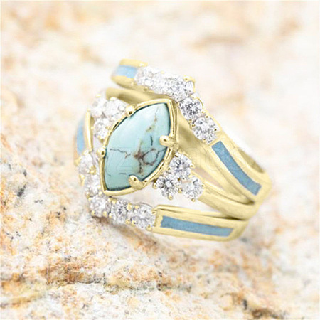 3Pcs Horse Eye Alloy & Crystal Rhinestone & Synthetic Turquoise Finger Rings FS-WG40CFA-02-1
