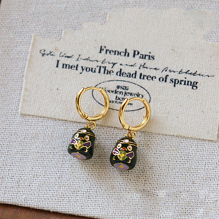 Brass Enamel & Cubic Zirconia Hoop Dangle Earrings WGAF5A7-05-1