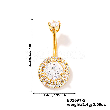 Chic Flat Round Brass Full Crystal Rhinestone Curved Barbell Belly Button Rings with Shiny Delicate Design YW9589-5-1