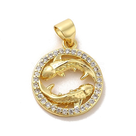 Zodiac Theme Brass Micro Pave Cubic Zirconia Pendants KK-M273-05B-G-1