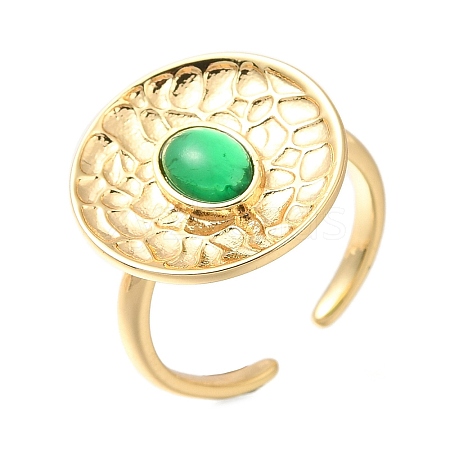 Rack Plating Flat Round Brass Glass Open Cuff Rings for Women RJEW-M022-24G-1