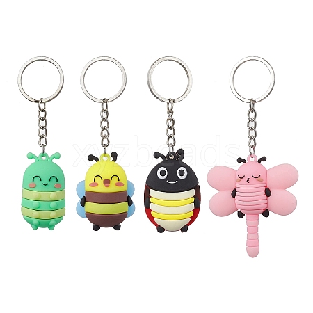 4Pcs 4 Styles Cartoon Bee PVC Plastic Keychain KEYC-JKC00663-1