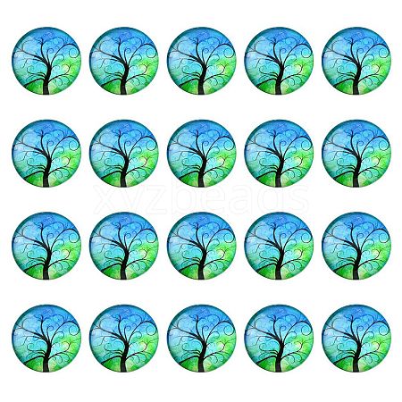 Half Round/Dome Tree Pattern Glass Flatback Cabochons for DIY Projects GGLA-YW0001-14D-1