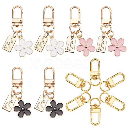   6Pcs Alloy Baking Paint Flower Keychain and 6Pcs Zinc Alloy Swivel Clasps KEYC-PH0001-50-1