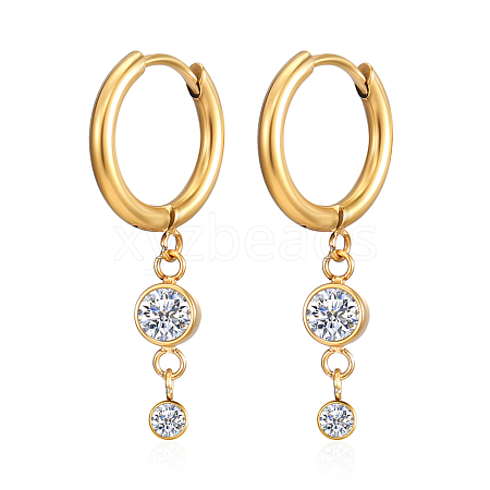 Stainless Steel Hoop Earrings with Cubic Zirconia for Women QT6640-1-1