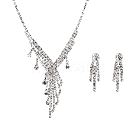Fashionable Wedding Rhinestone Necklace and Stud Earring Jewelry Sets X-SJEW-R046-10-1