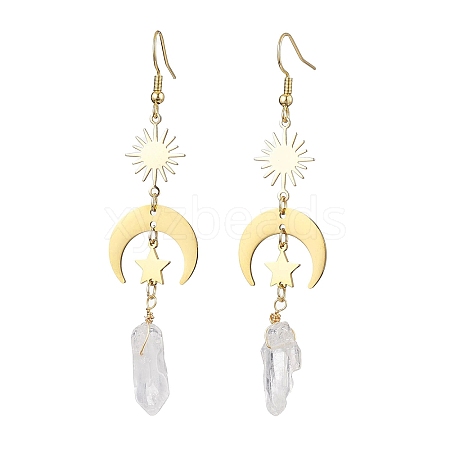 Rough Natural Quartz Crystal Dangle Earrings EJEW-JE05877-02-1