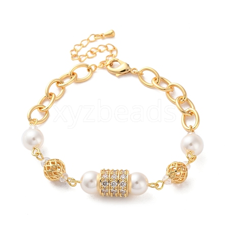 Brass Micro Pave Cubic Zirconia Link Bracelets BJEW-P342-15G-1