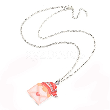 Valentine's Day Acrylic Pendant Necklace with Zinc Alloy Chains NJEW-D049-01A-P-1