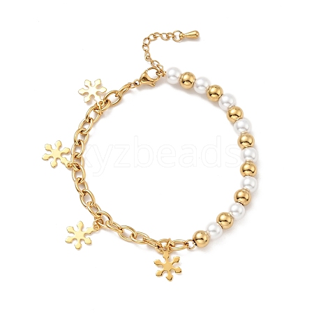 201 Stainless Steel Snowflake Charm Bracelet BJEW-A126-09G-1