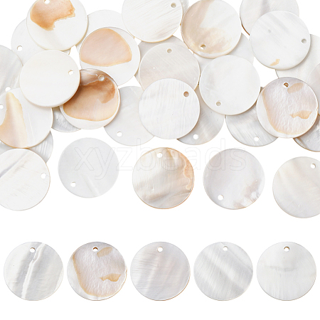 32Pcs Flat Round/Disc Natural Freshwater Shell Pendants SHEL-SC0001-98A-1