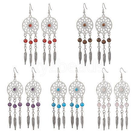 Alloy with Synthetic Howlite & Natural Mixed Stone Dangle Earrings EJEW-JE06067-1