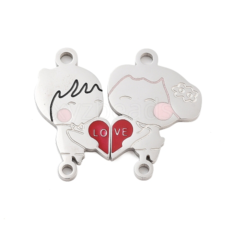 Valentine's Day 304 Stainless Steel FireBrick Enamel Man & Woman with Love Heart Connector Charms Set STAS-Z078-11P-1