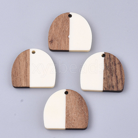 Resin & Walnut Wood Semi Circle Pendants RESI-T035-07E-1