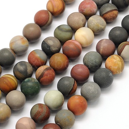 Frosted Round Natural Polychrome Agate Beads Strands G-N0166-67-8mm-1