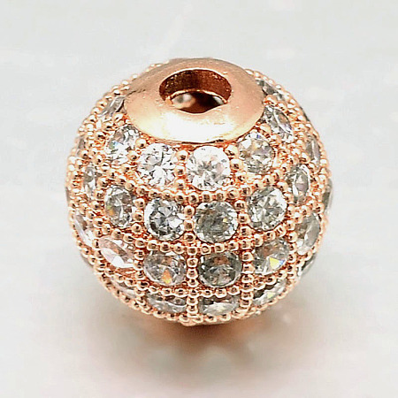 Round Brass Micro Pave Cubic Zirconia Beads ZIRC-N016-01RG-12mm-1