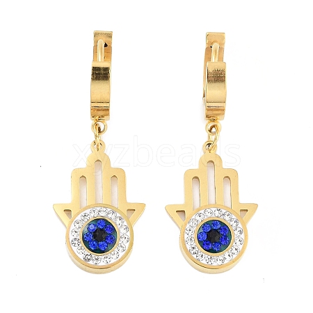 Hamsa Hand with Evil Eye 304 Stainless Steel Dangle Earrings EJEW-L283-069G-1