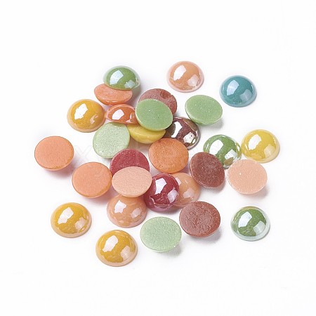 Pearlized Plated Opaque Glass Cabochons X-PORC-S801-10mm-M-1