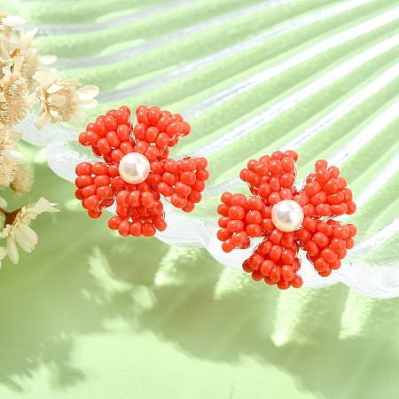 Daisy Glass Seed Beaded Stud Earrings EJEW-MZ00334-05-1