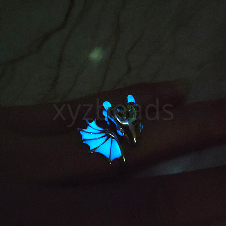 Luminous Glow In The Dark Enamel Dragon Open Cuff Ring LUMI-PW0006-61A-1