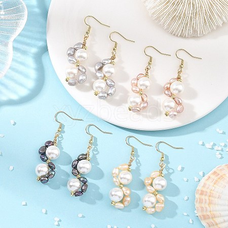 Shell Pearl 304 Stainless Steel Dangle Earrings EJEW-JE07370-1