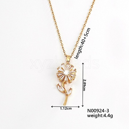 Brass Pave Clear Cubic Zirconia Rotating Sunflower Pendant Necklaces Hip-hop Style Cable Chain Necklaces WQ9697-3-1