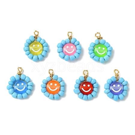 Acrylic Glass Seed Beaded Pendants PALLOY-MZ00293-1