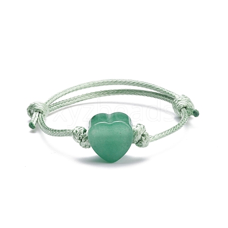 Natural Green Aventurine Heart Braided Cord Bracelet BJEW-JB07685-03-1