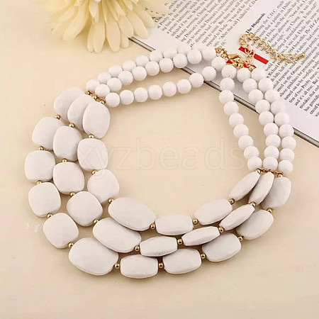 Bohemian Style Acrylic Faceted Rectangle Graduated Beaded 3 Layer Necklaces for Women WGBB337-01-1