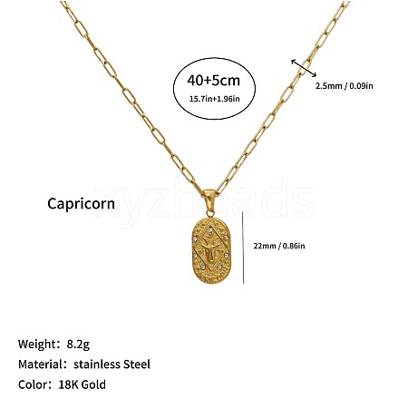 304 Stainless Steel Zodiac Constellation Pendant Paperclip Chain Necklaces ZP0058-12-1