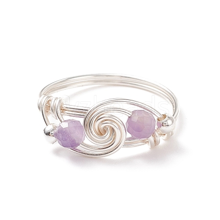 Natural Amethyst Beaded Spiral Finger Ring RJEW-TA00049-04-1