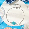 Synthetic Turquoise & Natural Freshwater Pearl Link Anklets AJEW-AN00628-03-2