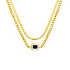 304 Stinless Steel Herringbone & Cuban Link Chains Double Layered Necklaces NJEW-H024-01G-1
