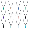 FIBLOOM 12Pcs 12 Styles Double Terminated Pointed Bullet Natural & Synthetic Mixed Gemstone Pendant Necklaces with Wax Cords NJEW-FI0001-44-1