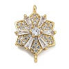 Rack Plating Brass Clear Cubic Zirconia Flower Connector Charms KK-A234-038G-1