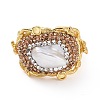 Natural Pearl Open Cuff Finger Ring with Rhinestone RJEW-A011-11G-3