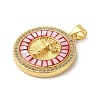 Flat Round with Cross Brass Micro Pave Cubic Zirconia Pendants KK-K385-037G-3