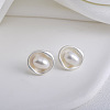 Flat Round Brass & Freshwater Pearl Stud Earrings for Women EJEW-G391-04MS-1